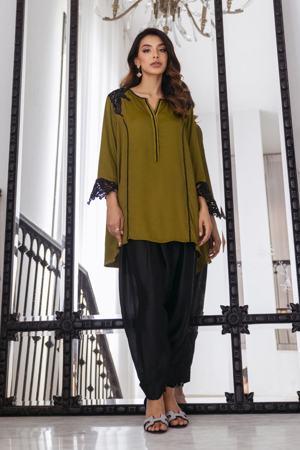 Olive Women Crepe Co-ord Set