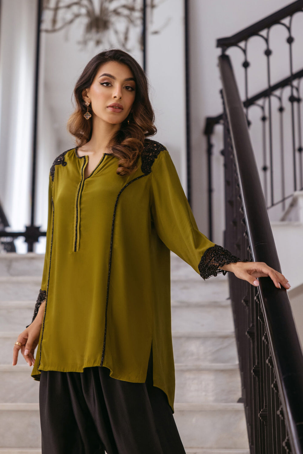 Olive Women Crepe Co-ord Set