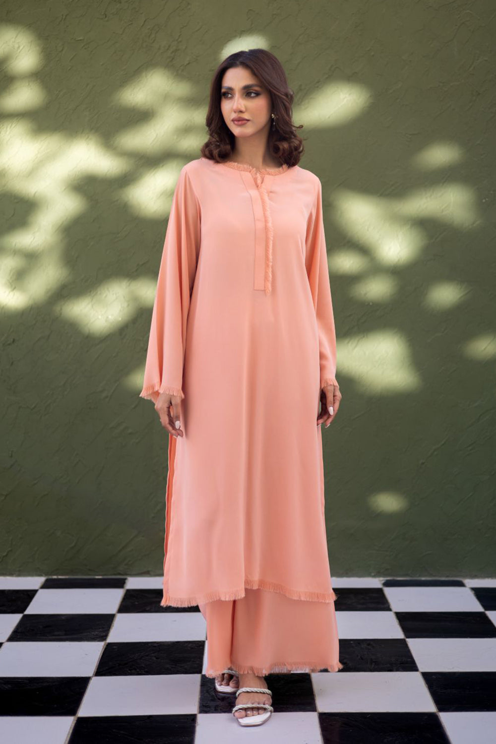 Peach Blush Fringe Kurta Set