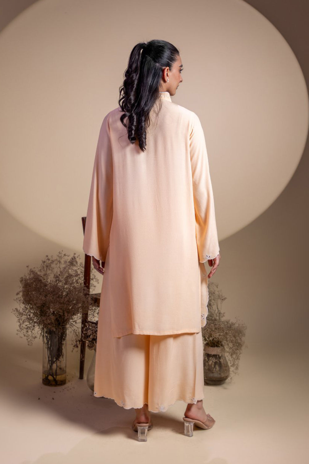 Peach Scallop Detail Kurta Set