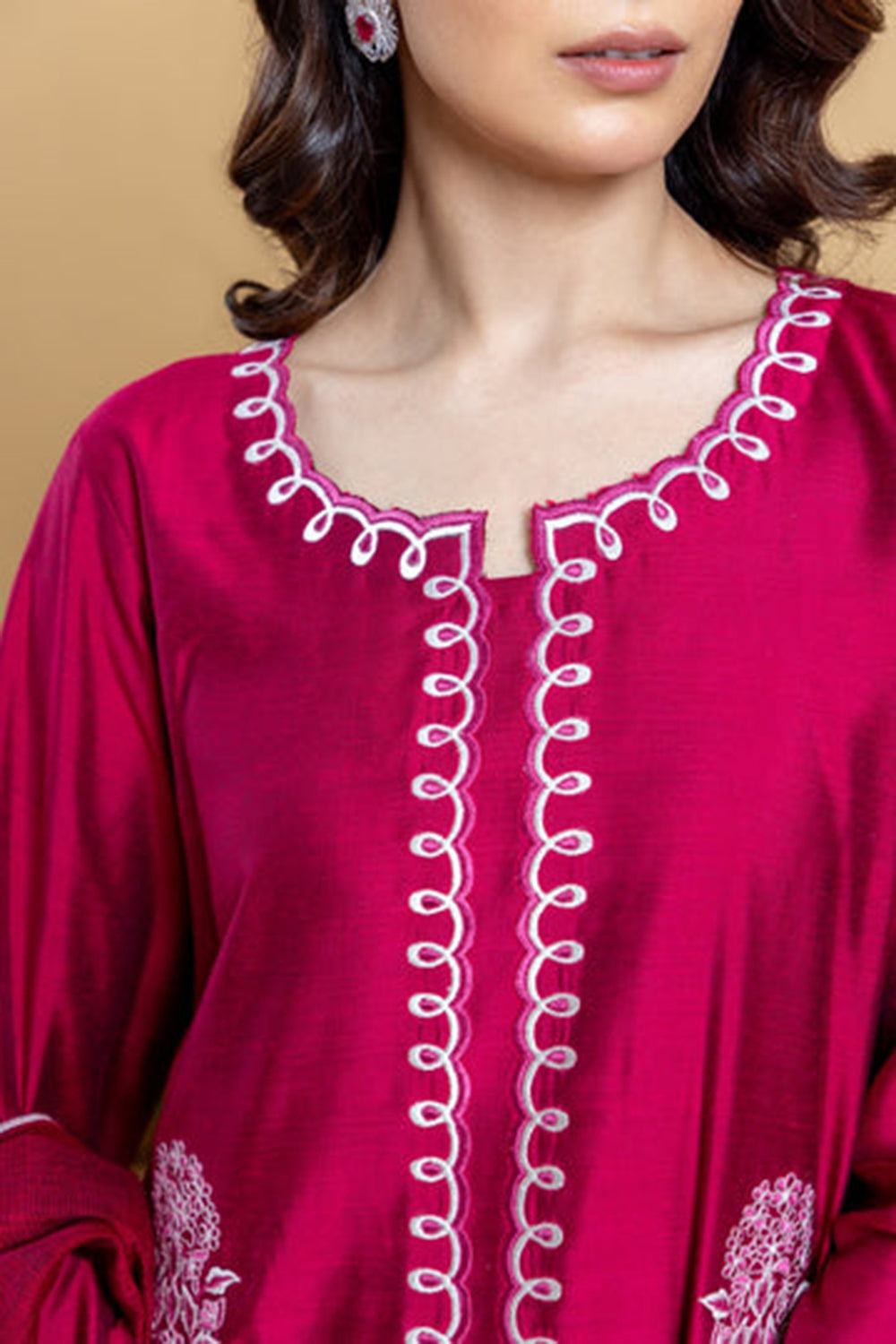Ruby Red Embroidered Kurta Set with Dupatta