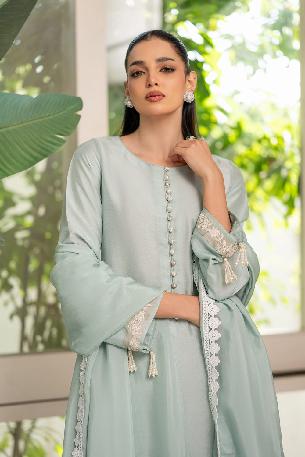 Sage Green Embroidered Suit Set with Dupatta