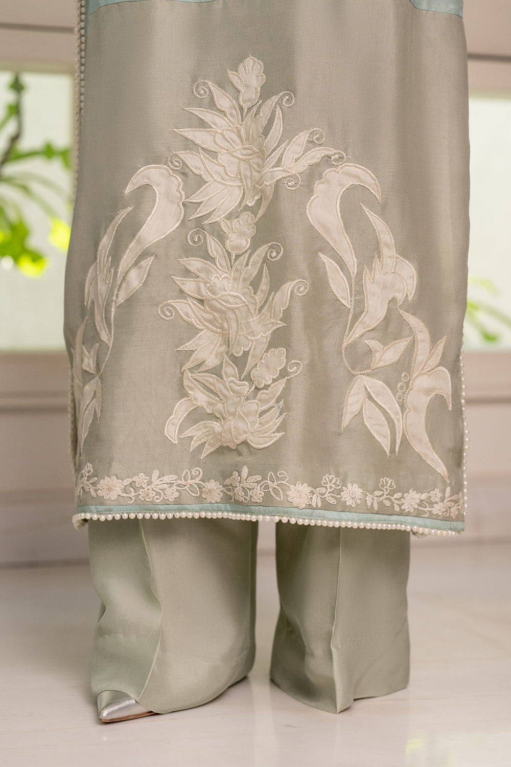 Sage Green Embroidered Suit Set with Dupatta