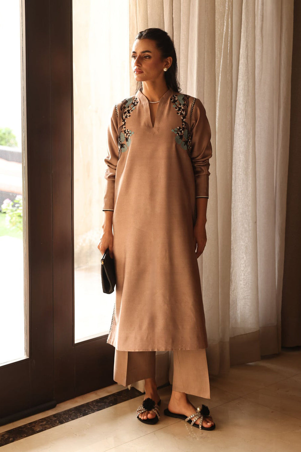 Sandstone Kurta with Botanical Accents