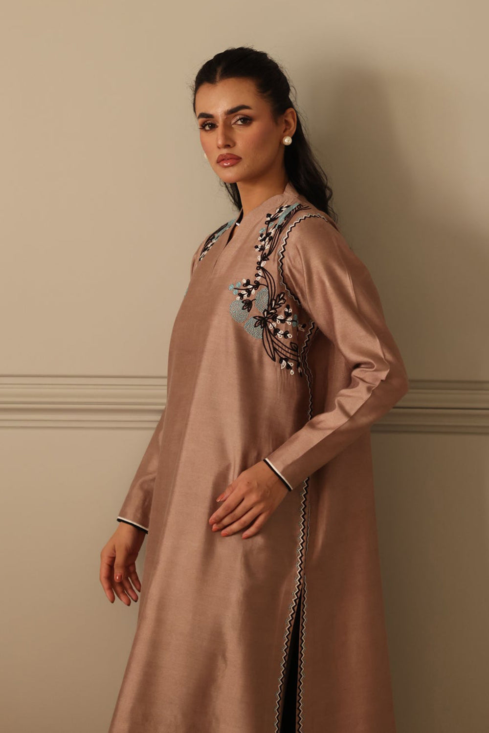 Sandstone Kurta with Botanical Accents