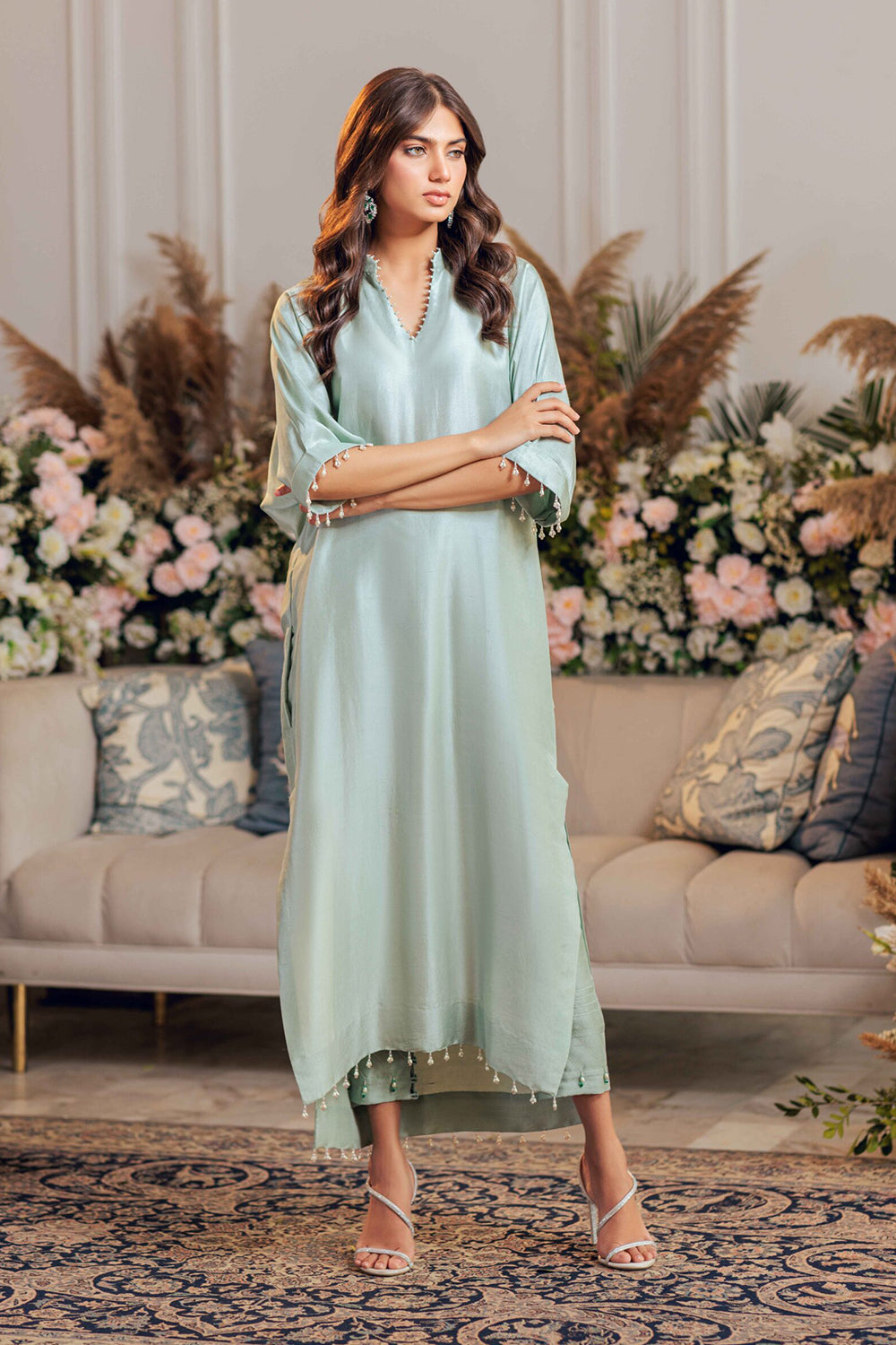 Seafoam Silk Kaftan Kurta Set
