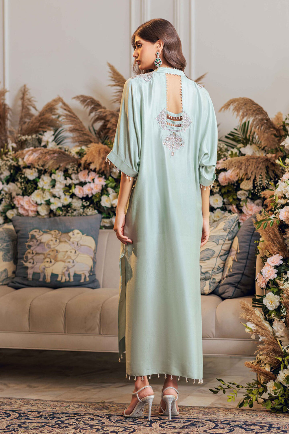 Seafoam Silk Kaftan Kurta Set