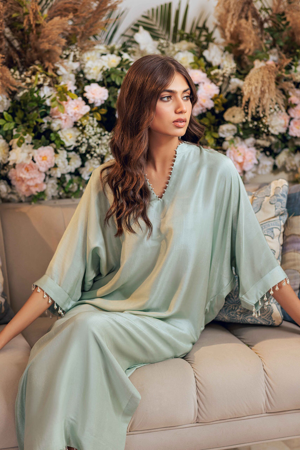 Seafoam Silk Kaftan Kurta Set
