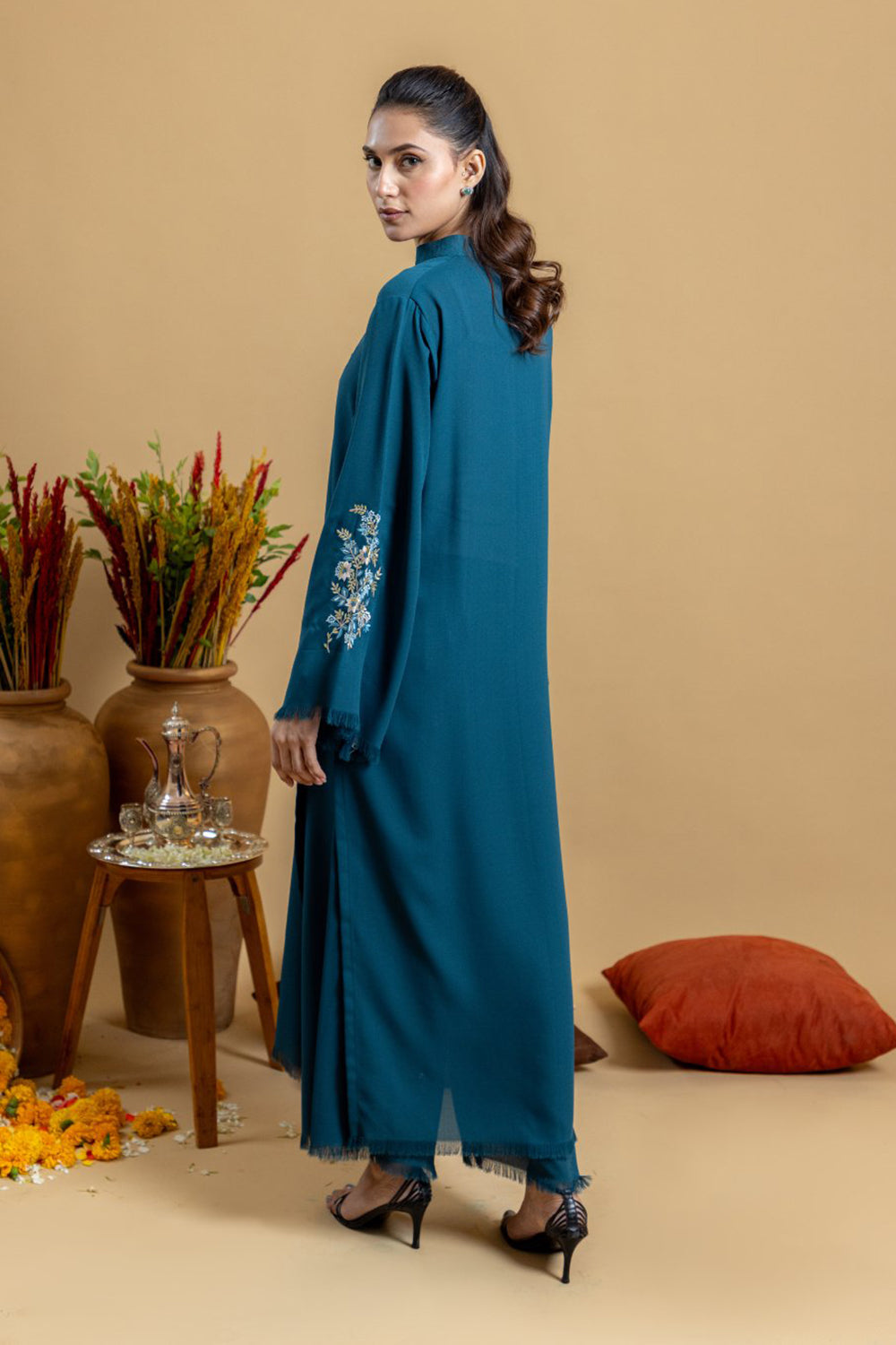 Teal Embroidered Kurta Set