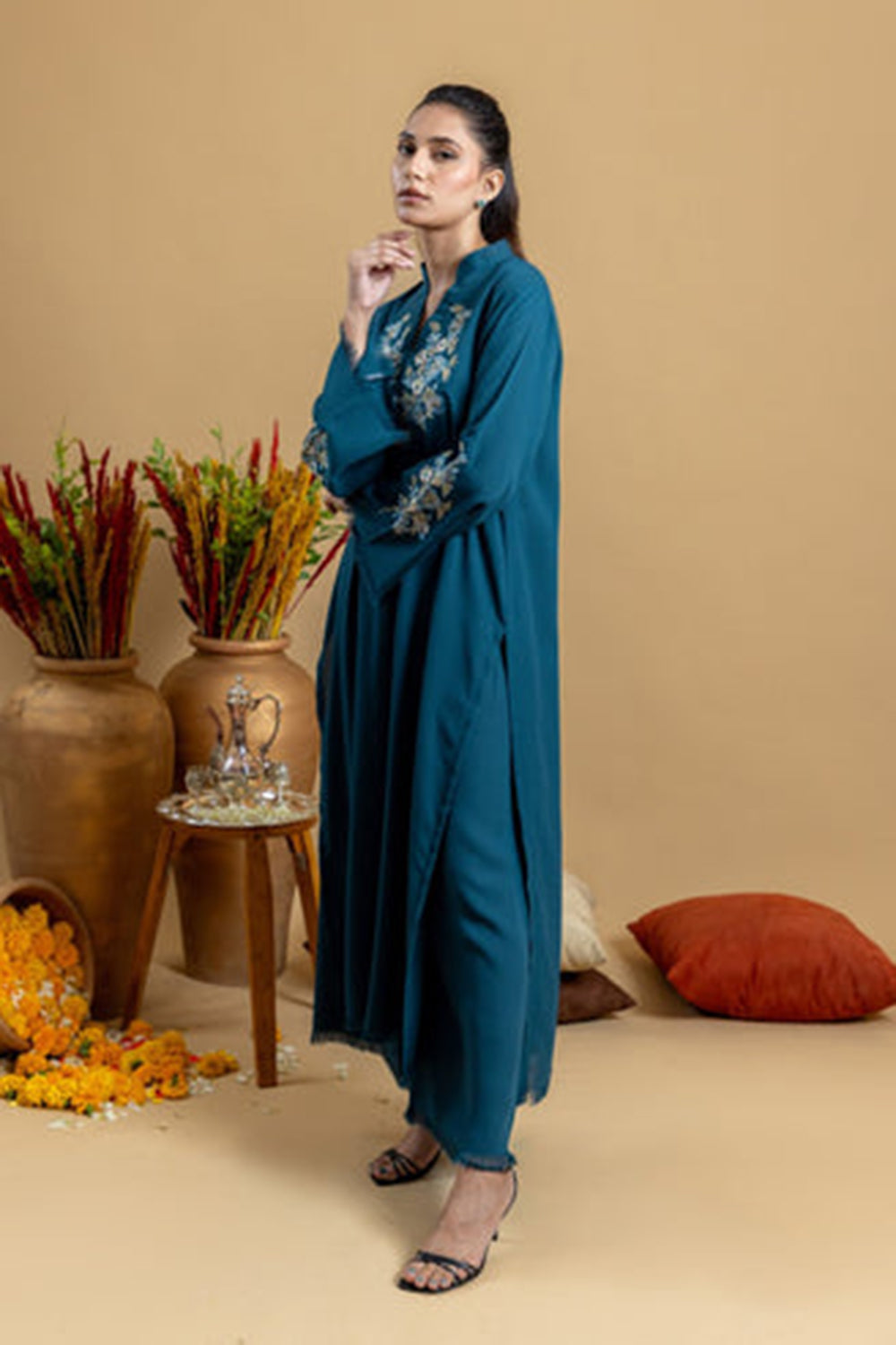 Teal Embroidered Kurta Set