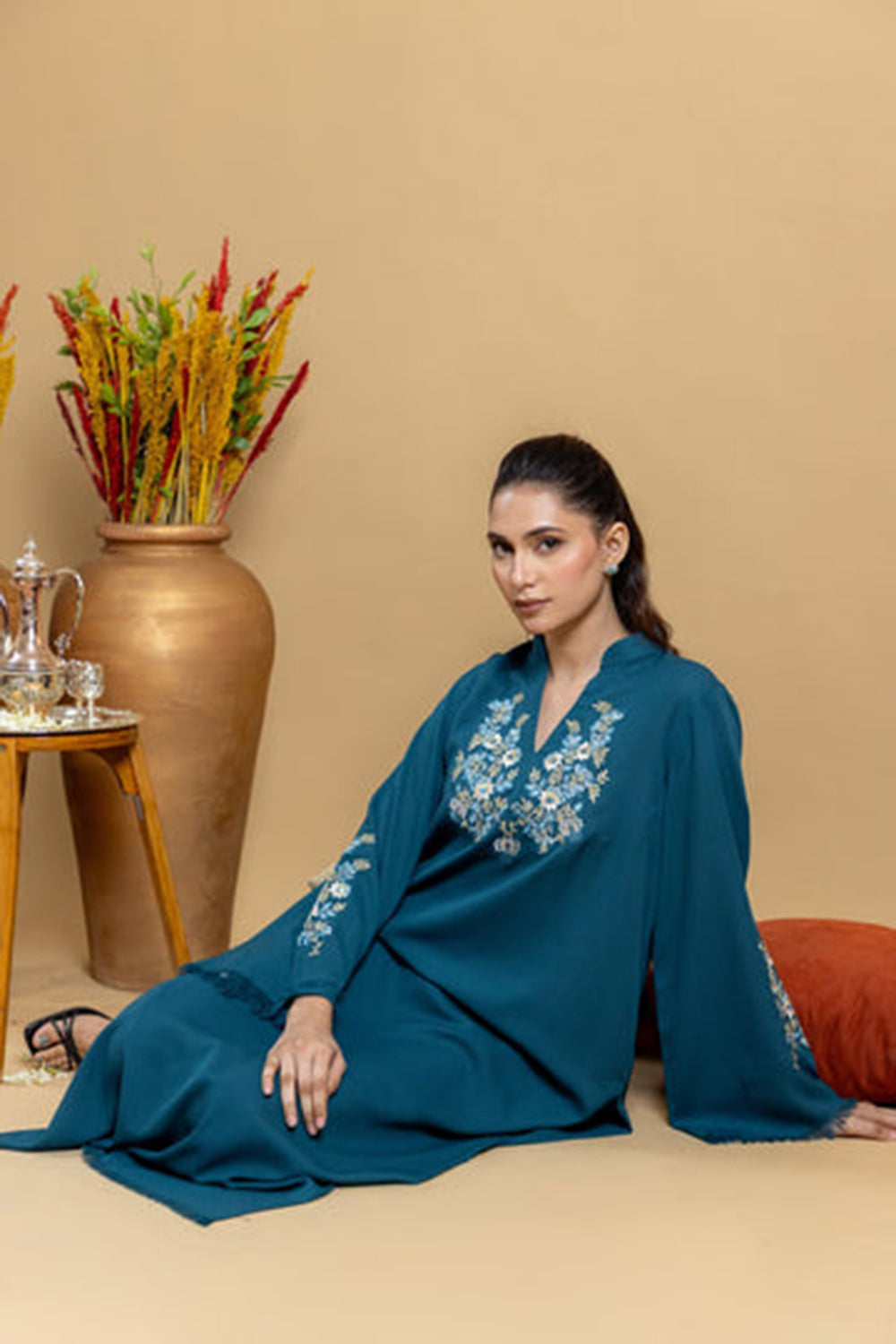 Teal Embroidered Kurta Set