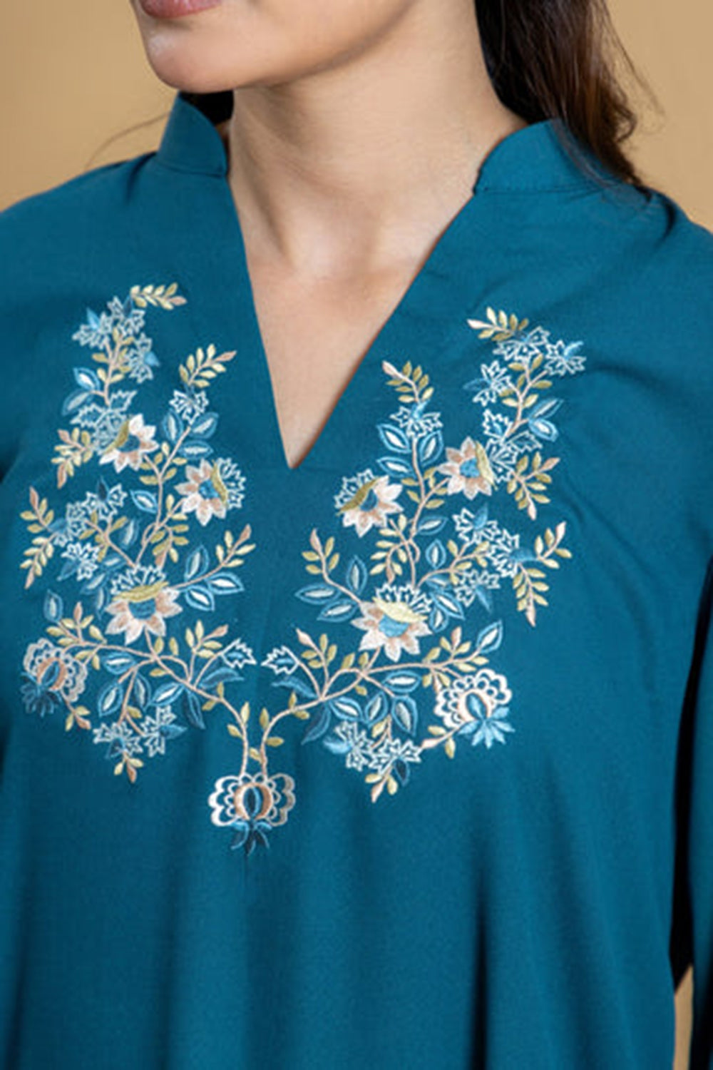Teal Embroidered Kurta Set