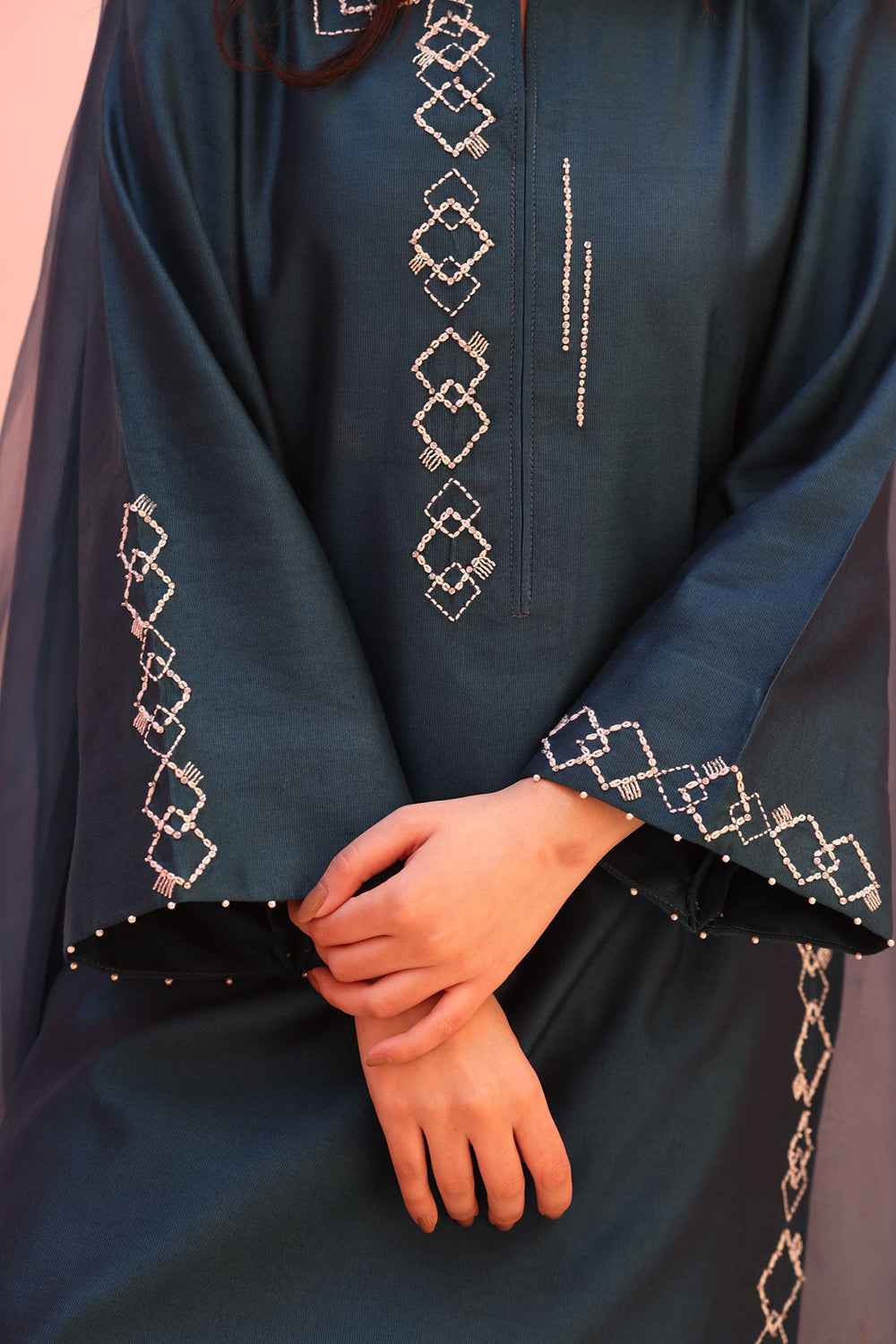 Teal Embroidered Kurta Set with Sheer Dupatta