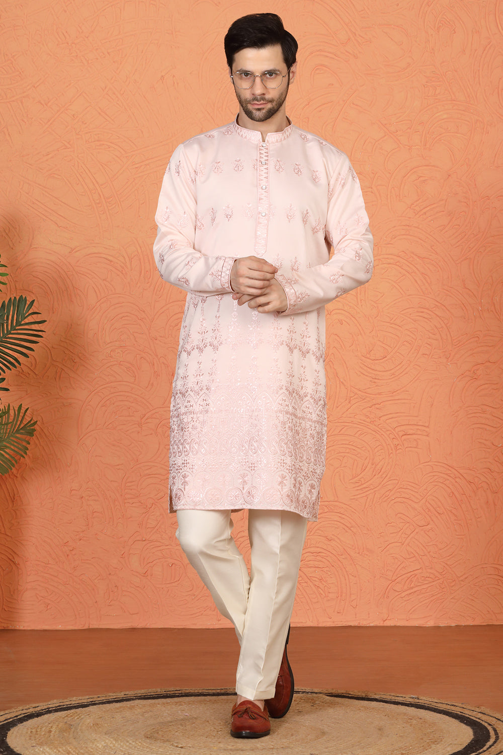 Lucknowi Embroidered Nawaab Saab Kurta with Back Elastic Pants