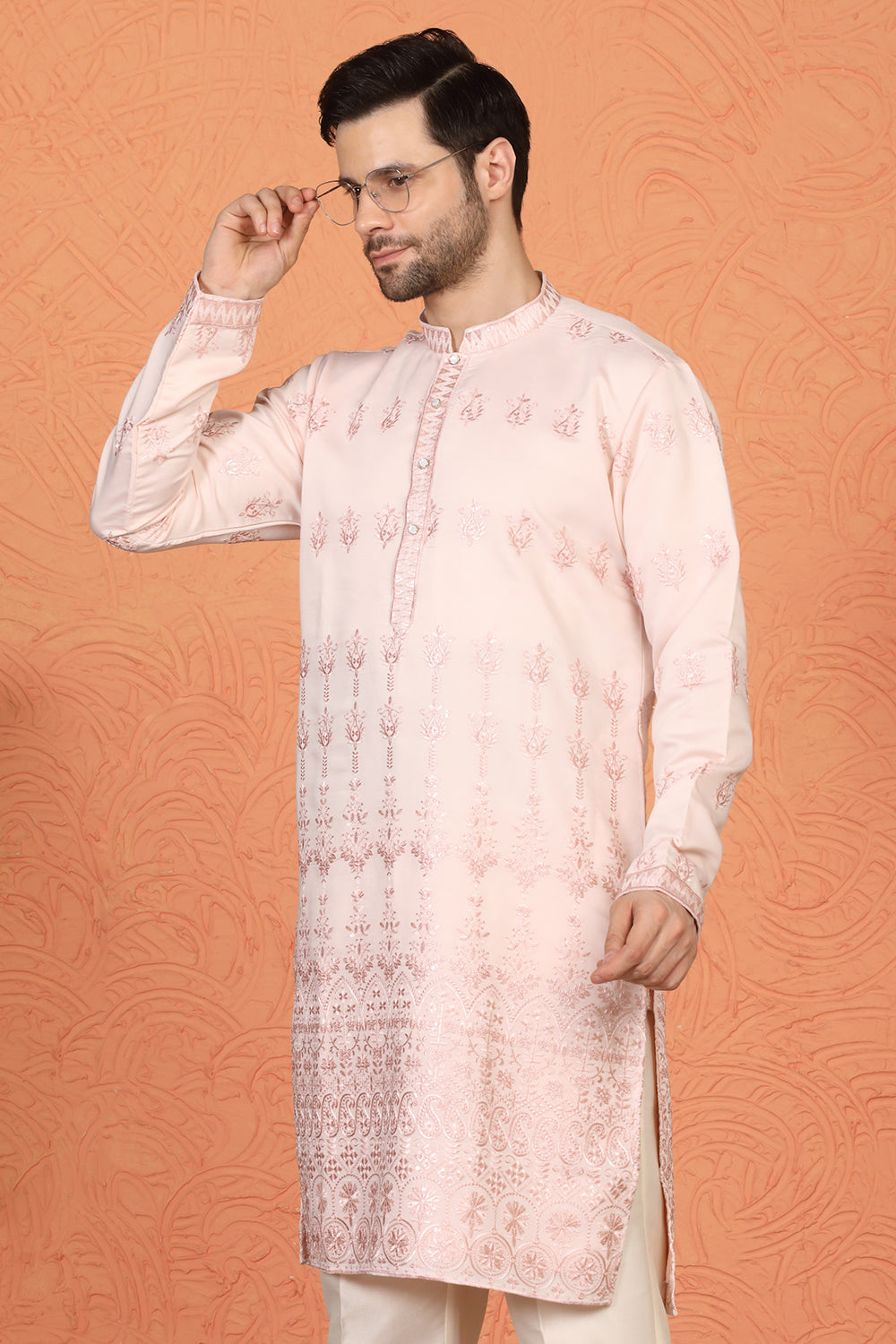 Lucknowi Embroidered Nawaab Saab Kurta with Back Elastic Pants