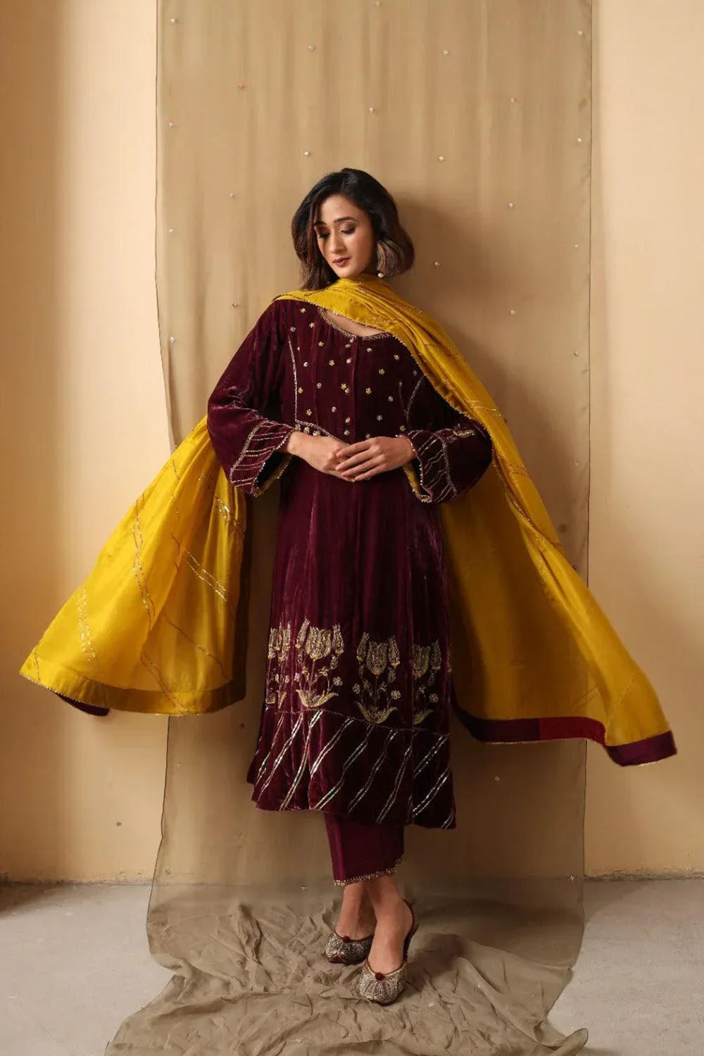 Maroon Dusk Velvet Suit Set