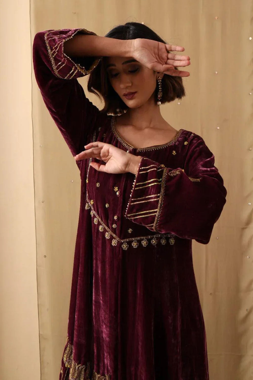 Maroon Dusk Velvet Suit Set
