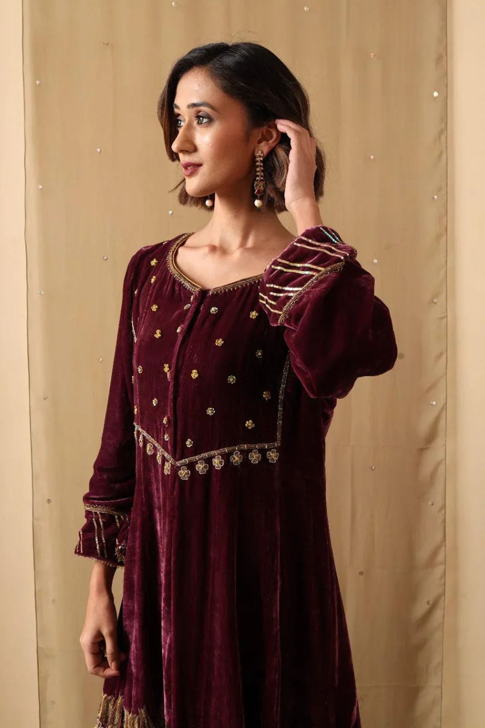 Maroon Dusk Velvet Suit Set