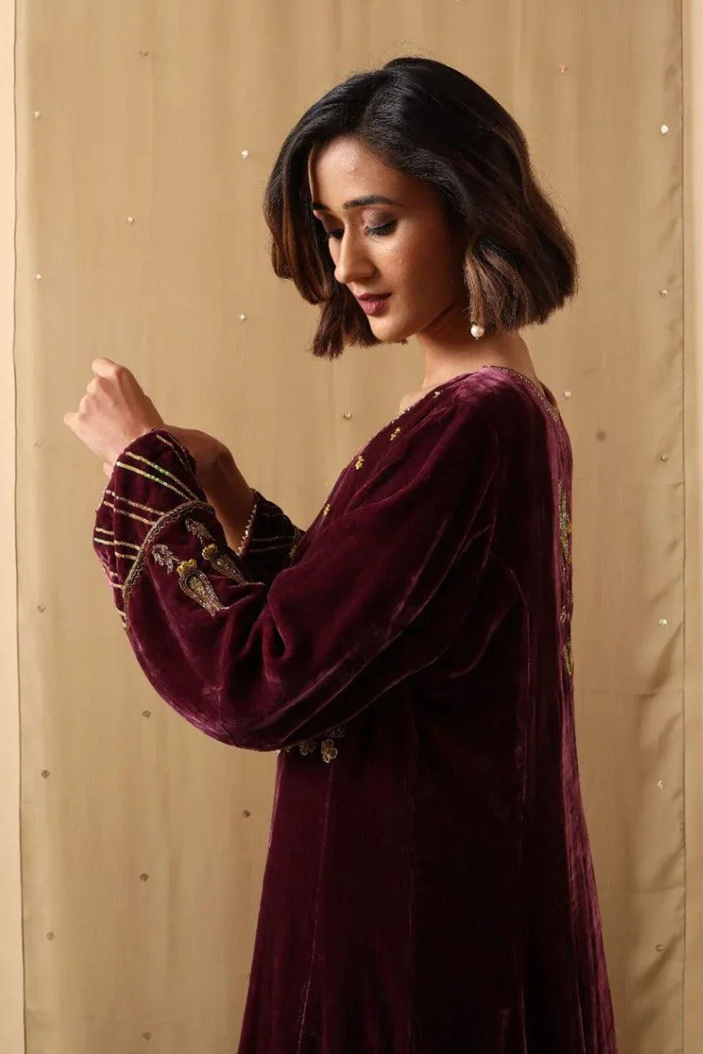 Maroon Dusk Velvet Suit Set