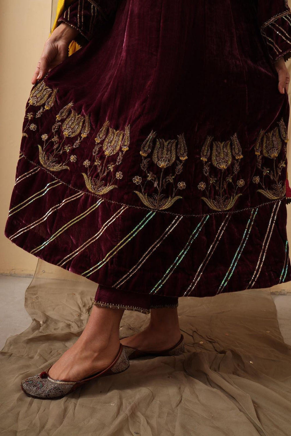 Maroon Dusk Velvet Suit Set