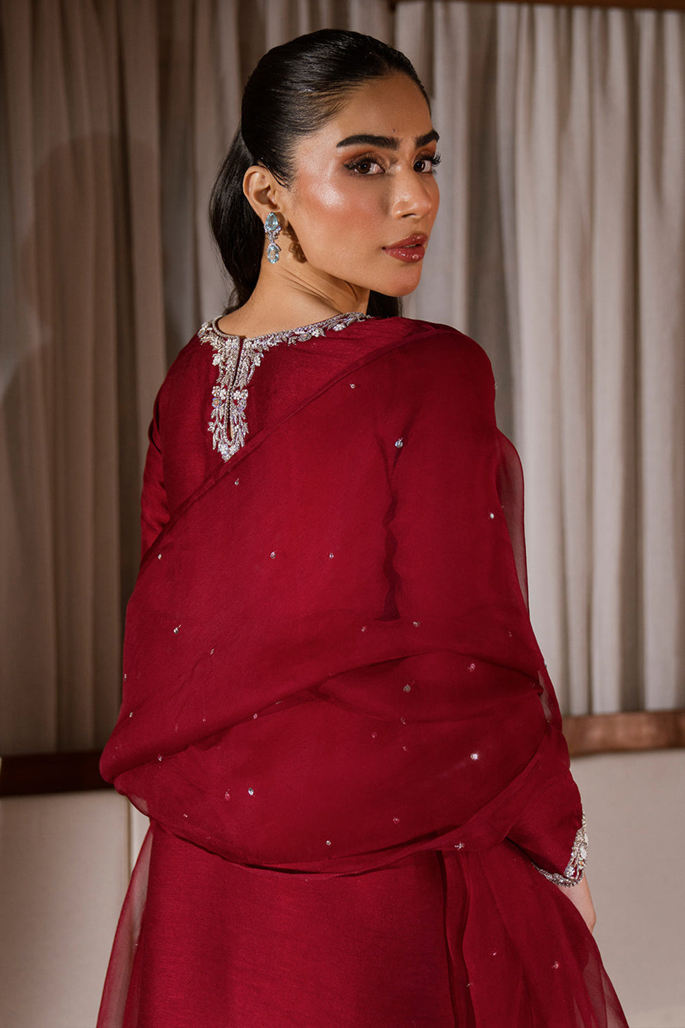 Maroon Embroidered Gajji Silk Farshi Suit Set