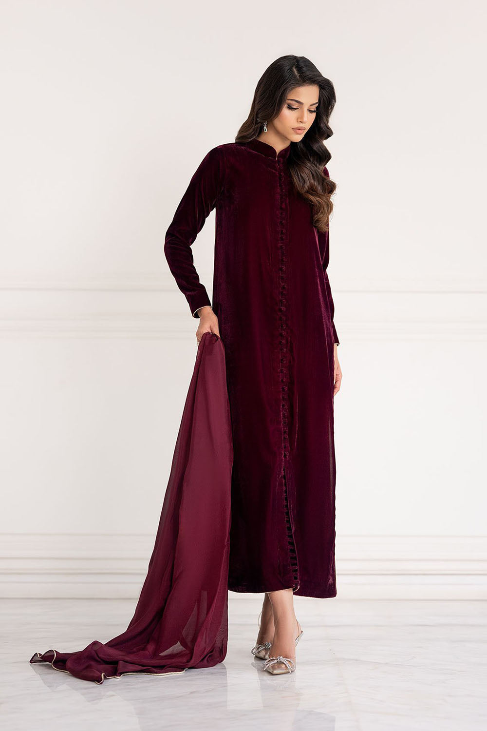 Maroon Luxe Velvet Suit Set
