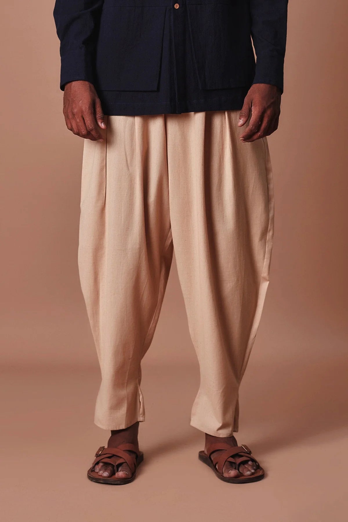 Men's Beige Pleated Balloon Pants