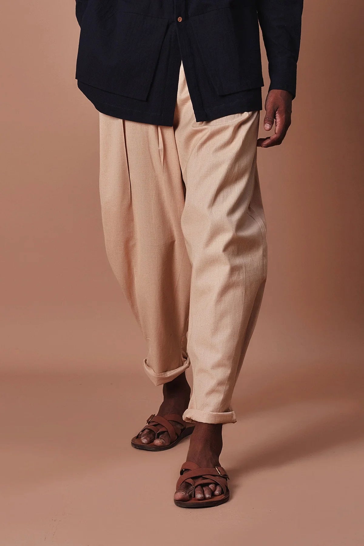 Men's Beige Pleated Balloon Pants