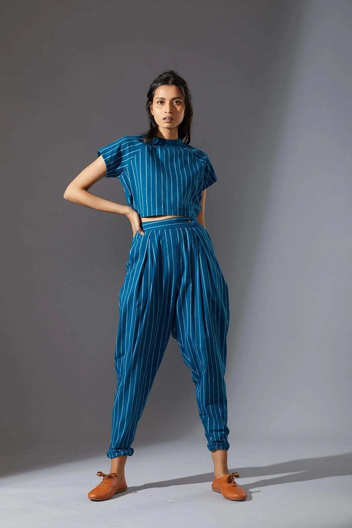 Ribbed Stoka Blue Striped Set with Pants