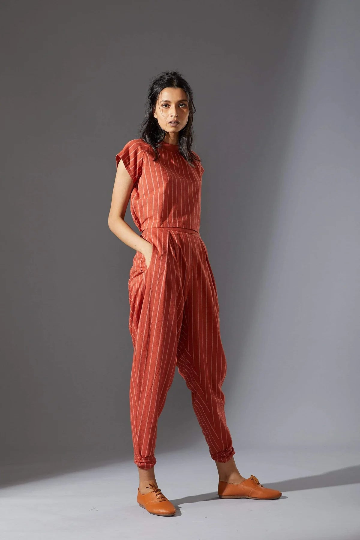 Ribbed Stoka Rust Striped Set with Pants