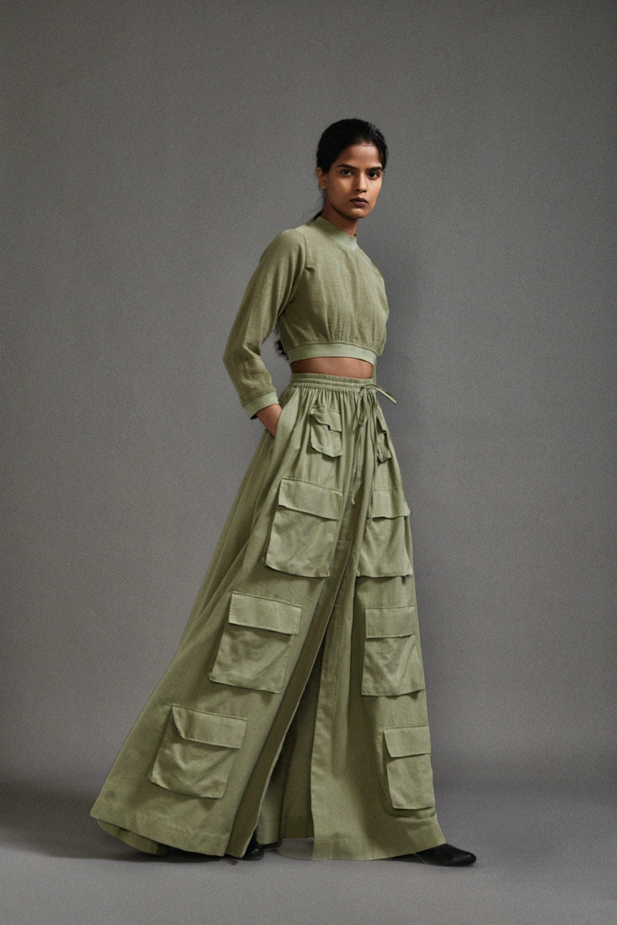 Green Crop Top and Cargo Set