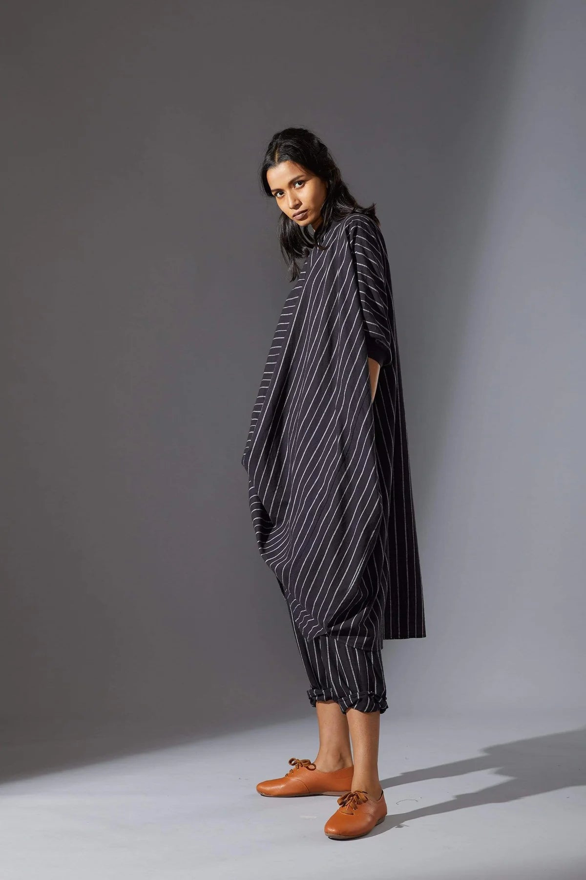 Black Cowl Tunic With Ribbed Collar