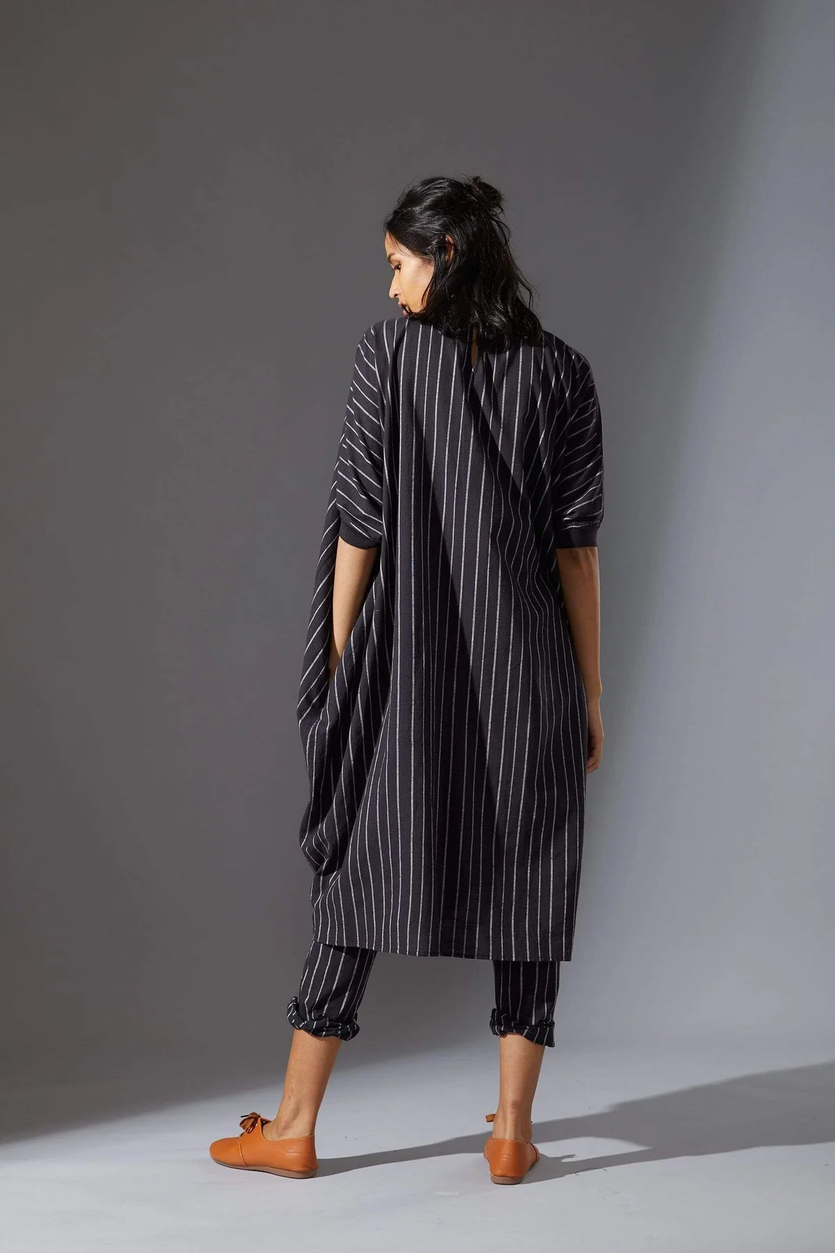 Black Cowl Tunic With Ribbed Collar