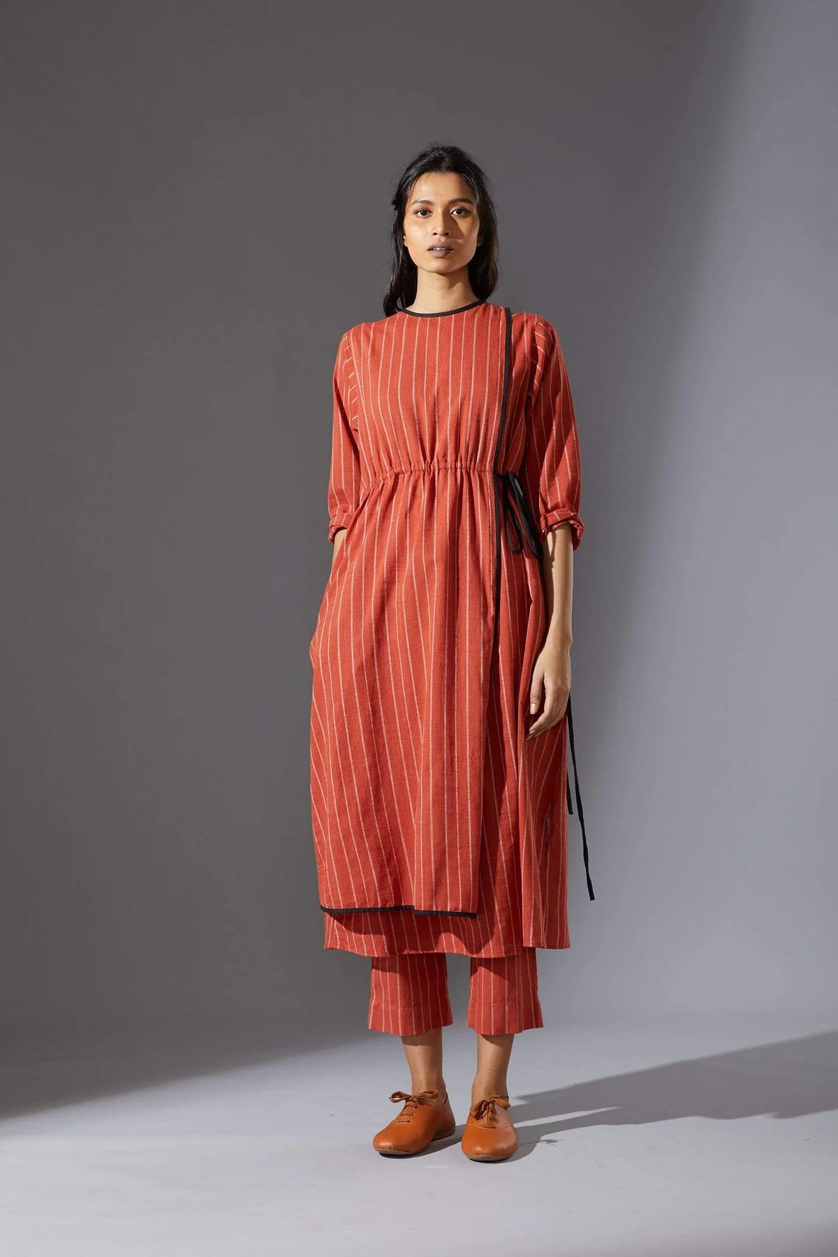 Overlap Rust Striped Tunic Set with Pants