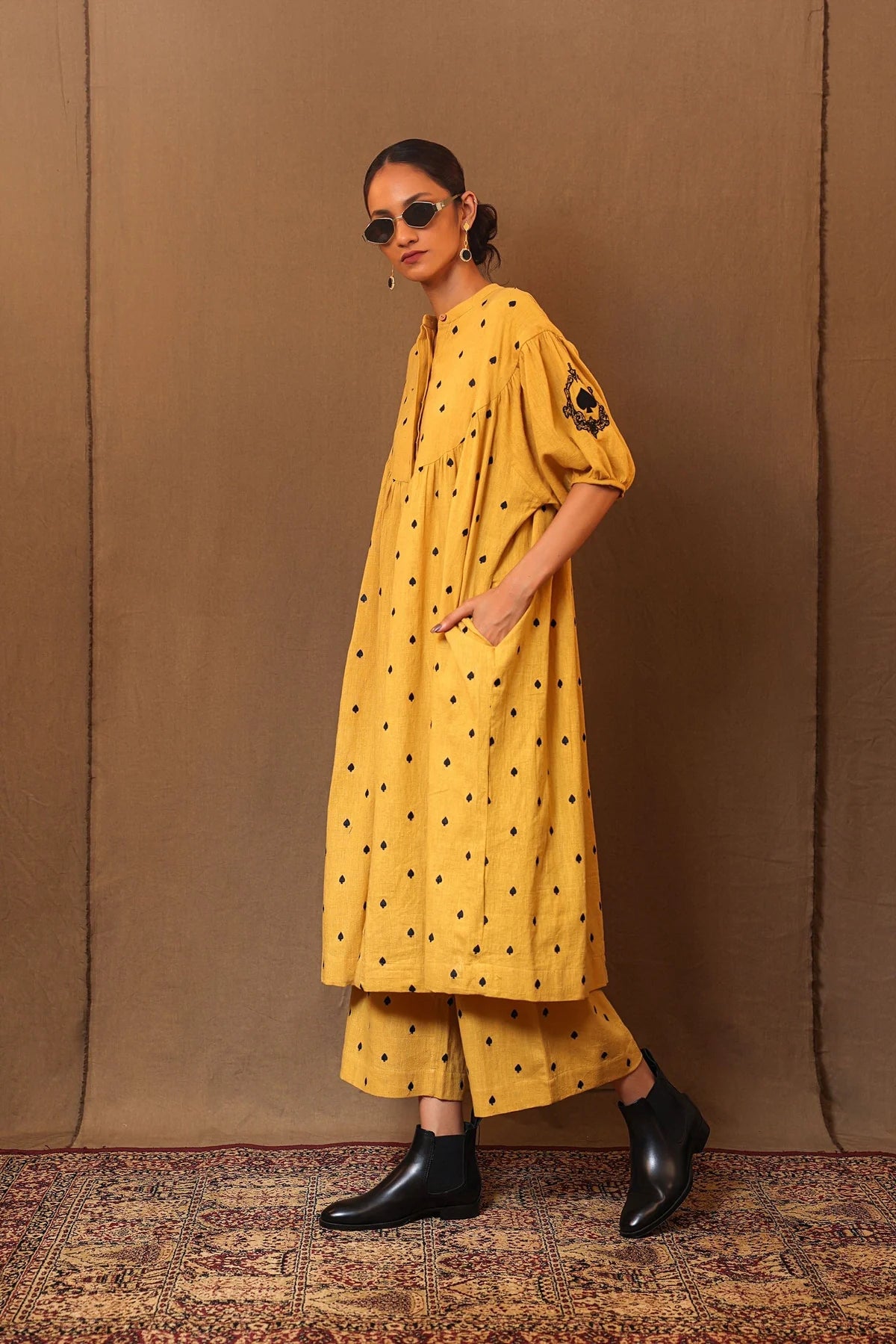Mustard Spade EMB Acra Tunic Set (2 PCS)