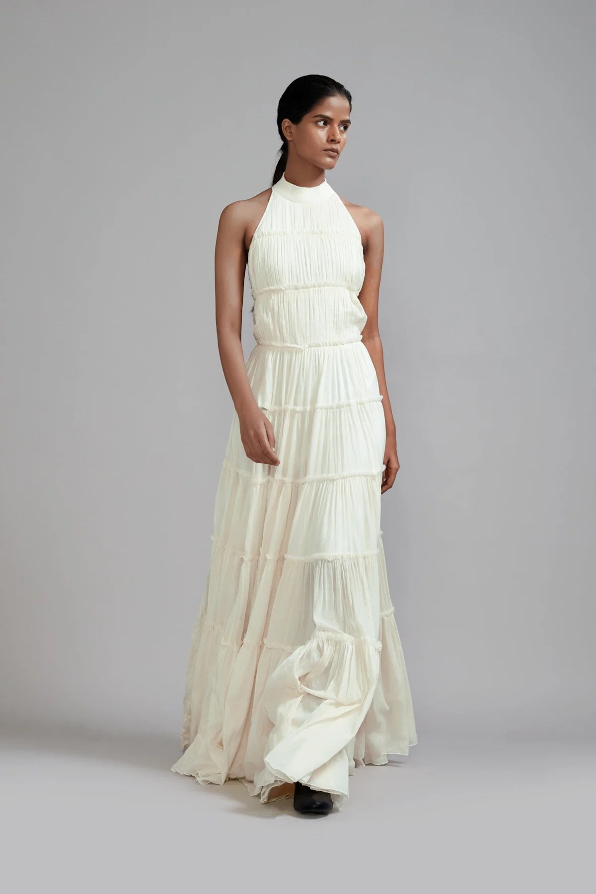 Off-White Backless Tiered Gown