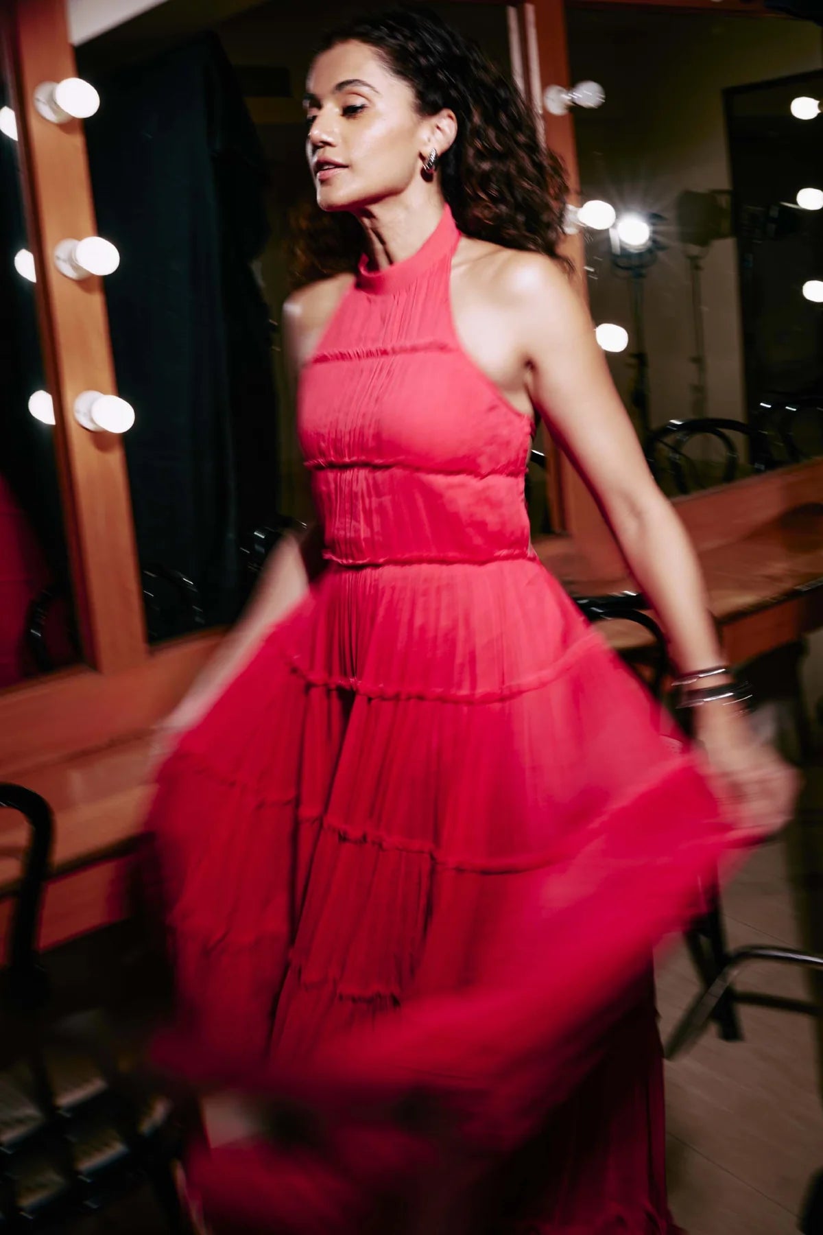 Pink Backless Tiered Gown