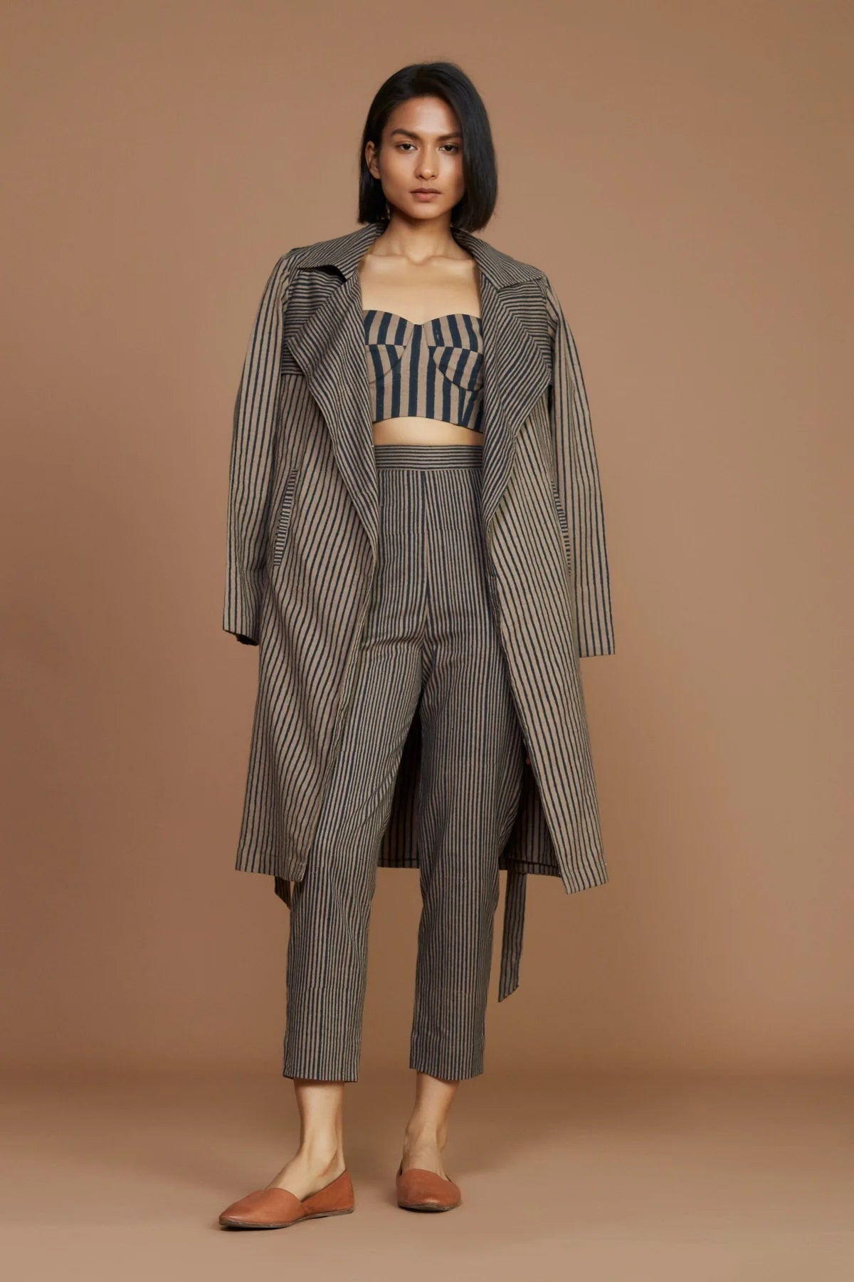 Ivory with Mauve Striped Trench Jacket