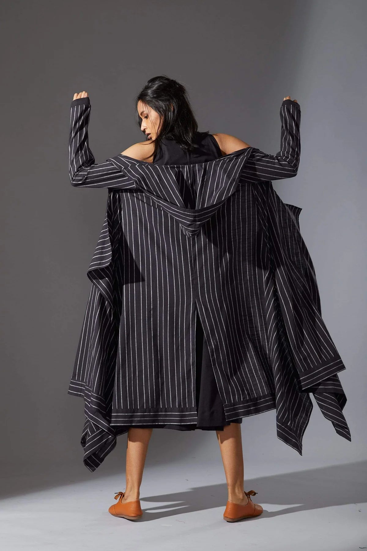 Hooded Koza Black Dress & Overlay Set