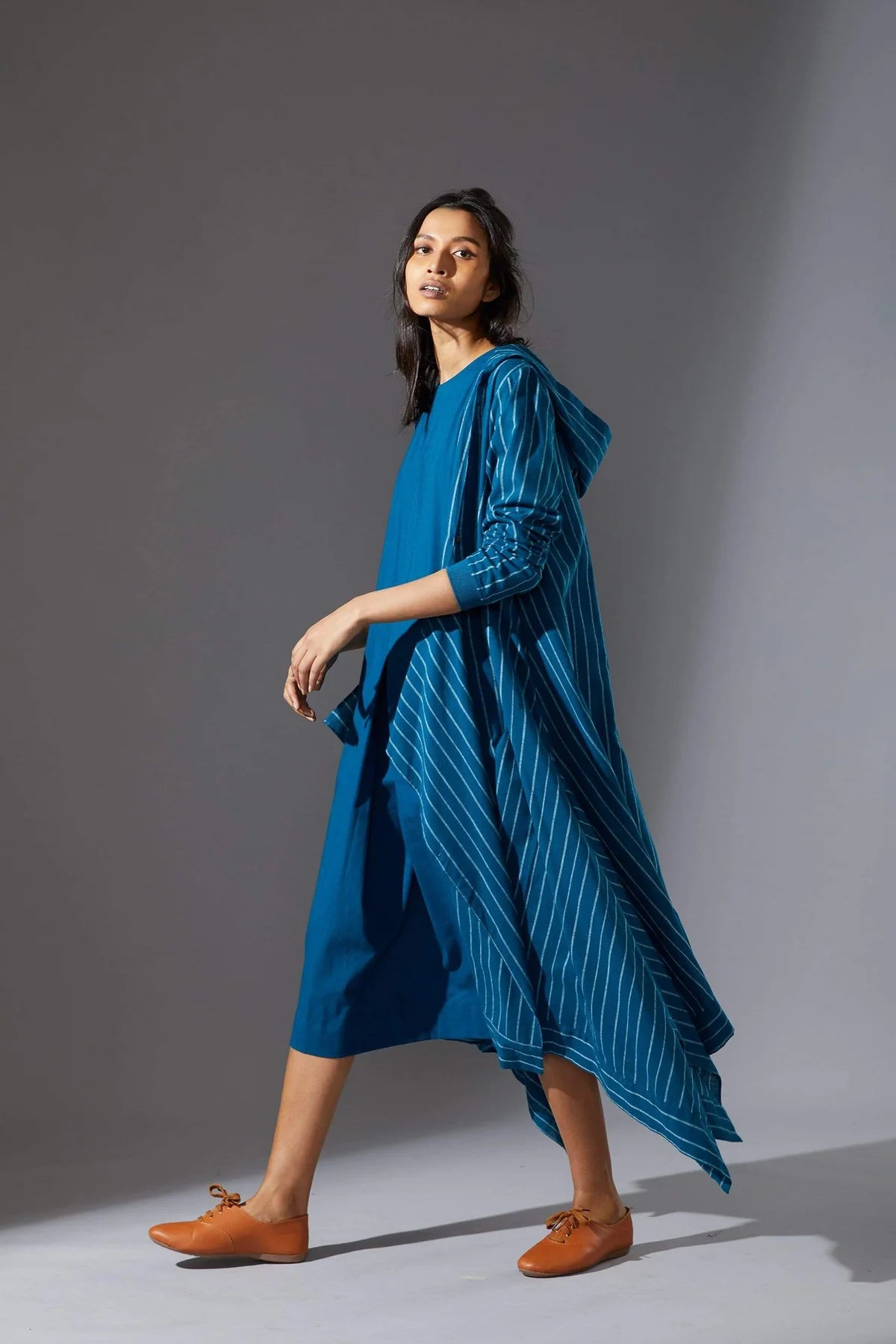 Hooded Koza Blue Dress & Overlay Set