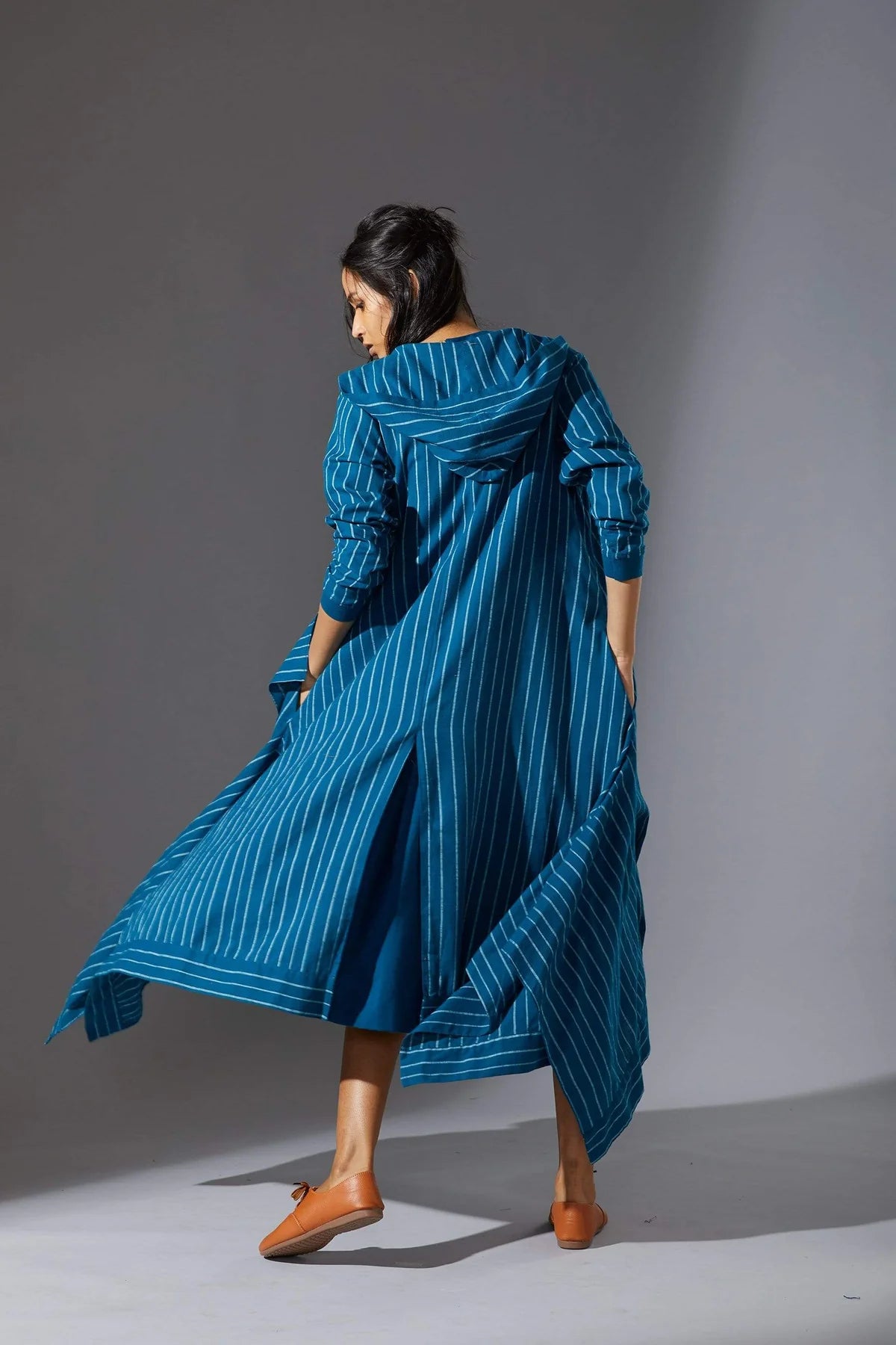 Hooded Koza Blue Dress & Overlay Set