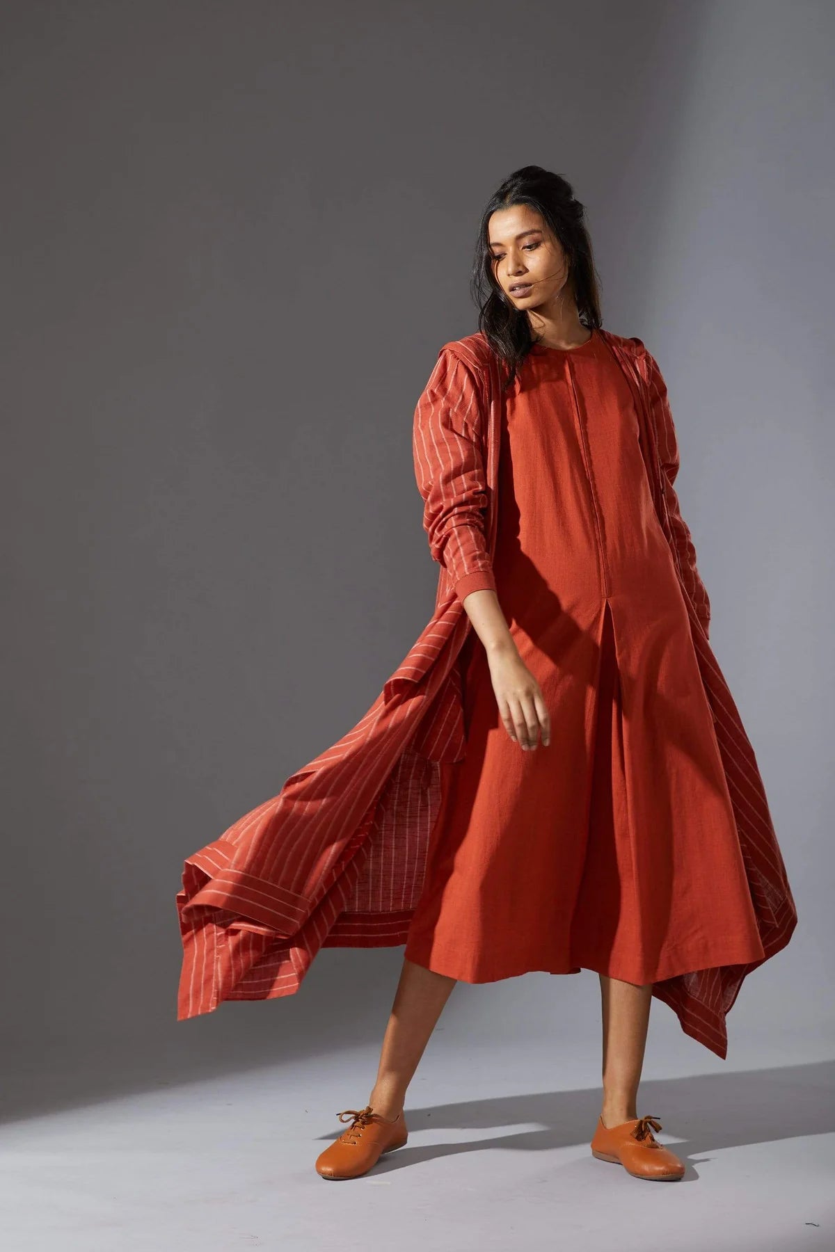 Hooded Koza Rust Dress & Overlay Set