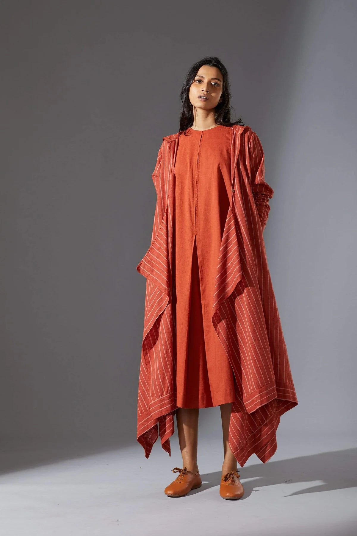 Hooded Koza Rust Dress & Overlay Set