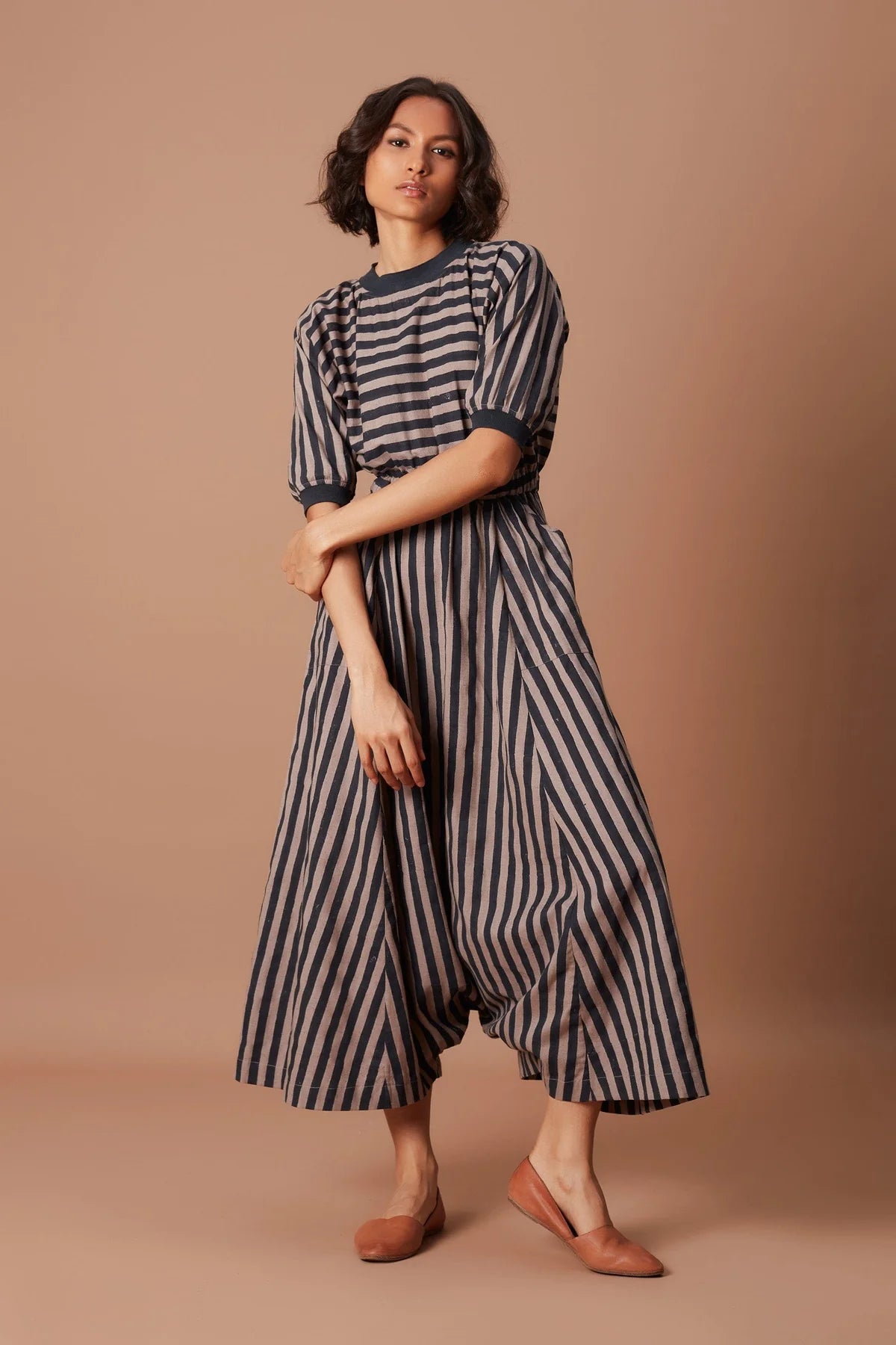 Grey and Charcoal Striped Sphara Jumpsuit