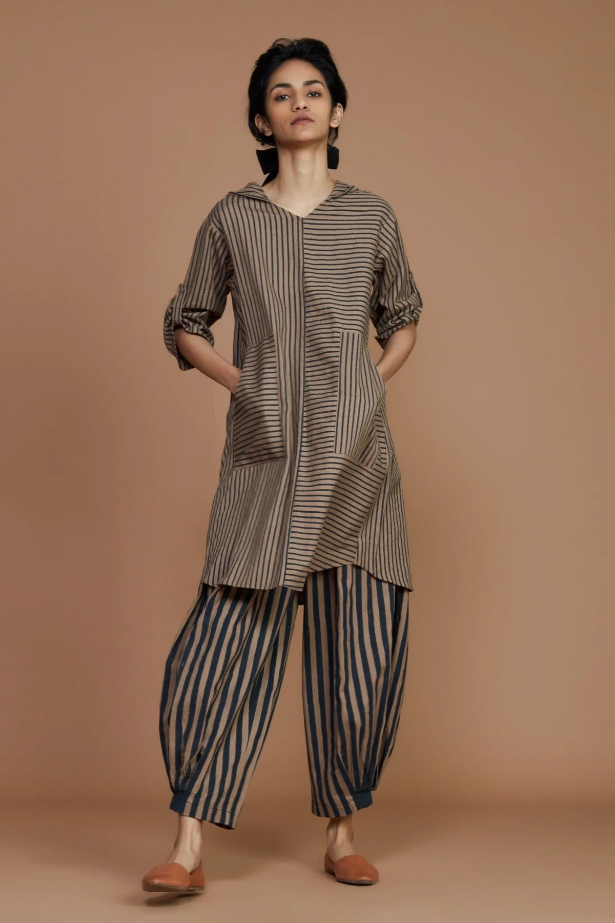 Ivory With Mauve Striped Hooded Co-ord Set