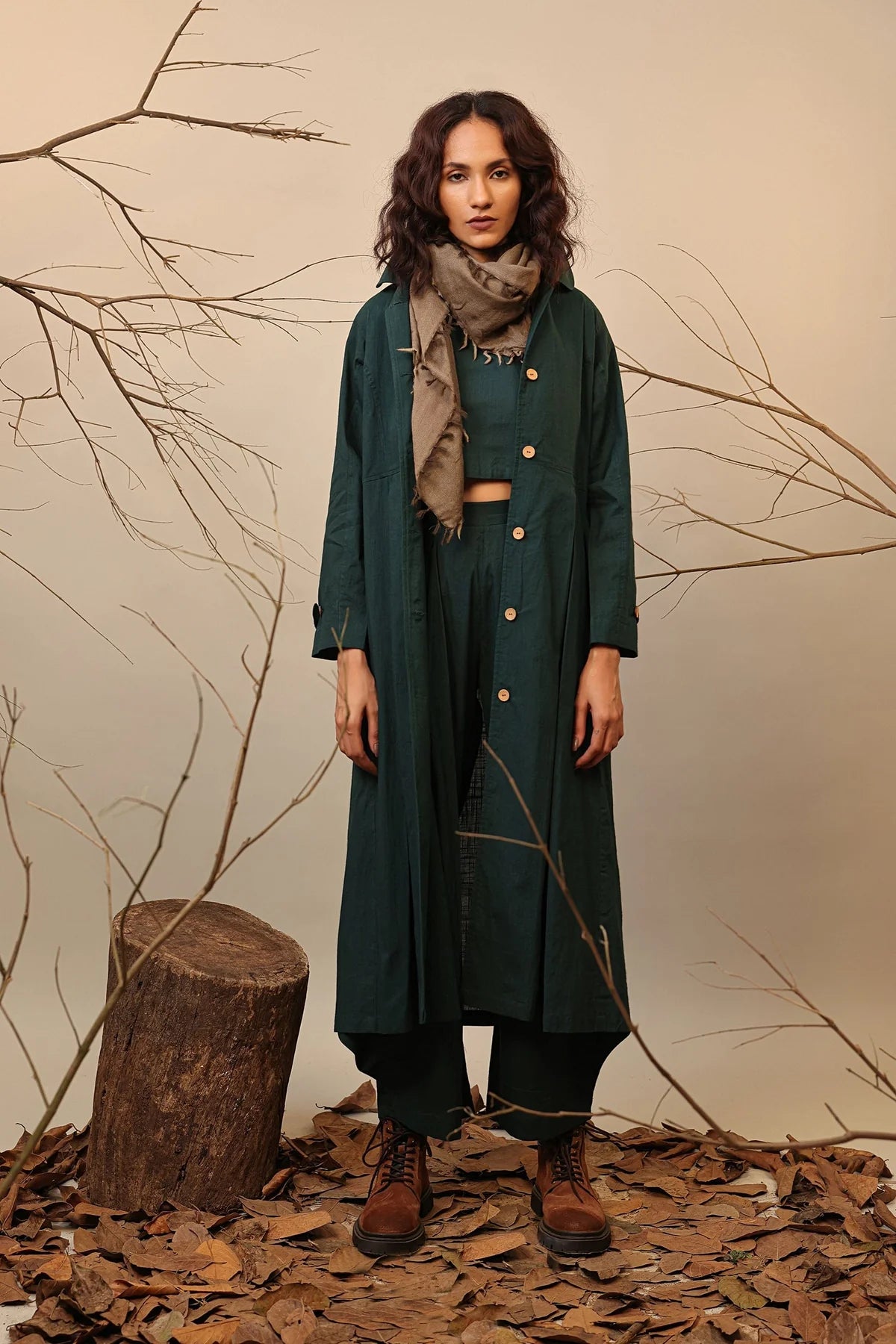 Green Cali Trench Jacket Set (3 PCS)