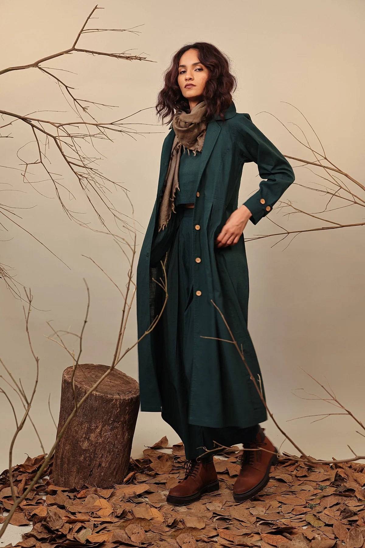 Green Cali Trench Jacket Set (3 PCS)