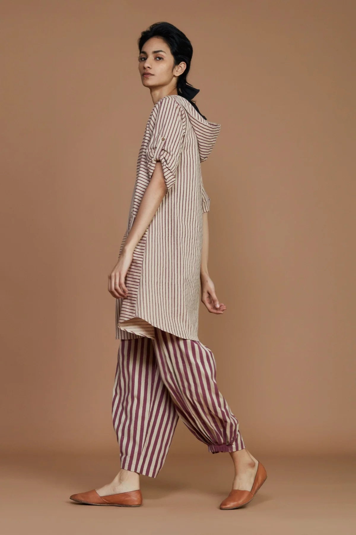 Ivory With Mauve Striped Hooded Co-ord Set