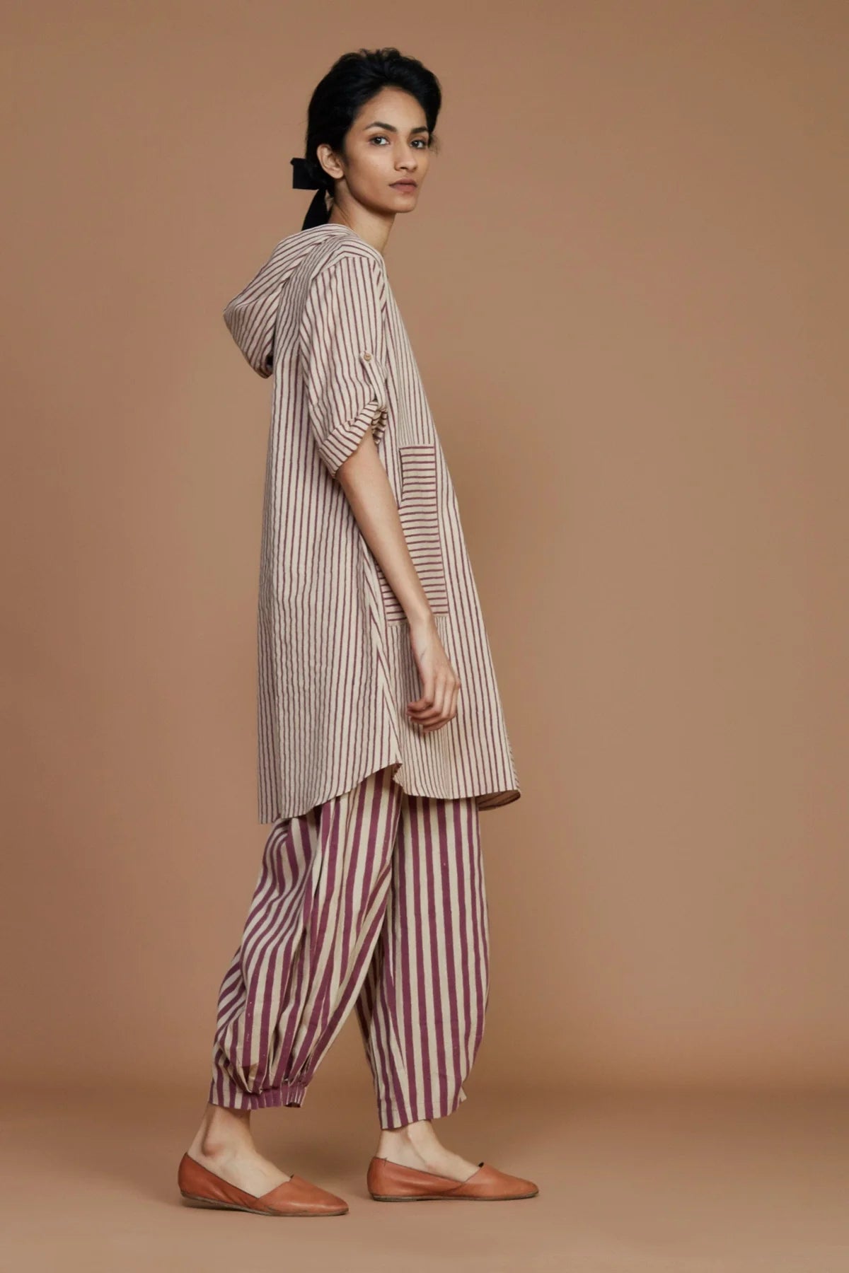 Ivory With Mauve Striped Hooded Co-ord Set