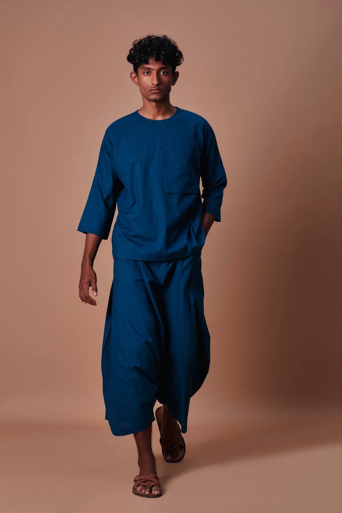 Teal Blue Cross Pocket Top & Harem Pants Set (2 PCS)